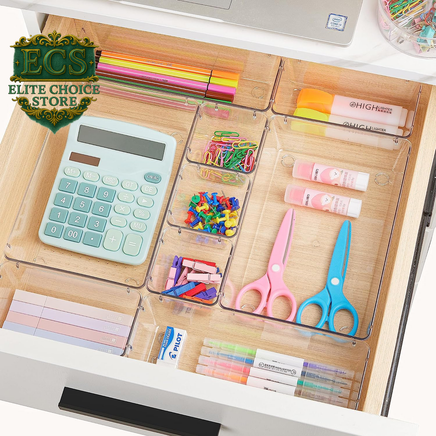 Vtopmart 25 PCS Clear Plastic Drawer Organizers Set, 4-Size Versatile Bathroom and Vanity Drawer Organizer Trays, Storage Bins for Makeup, Bedroom, Kitchen Gadgets Utensils and Office