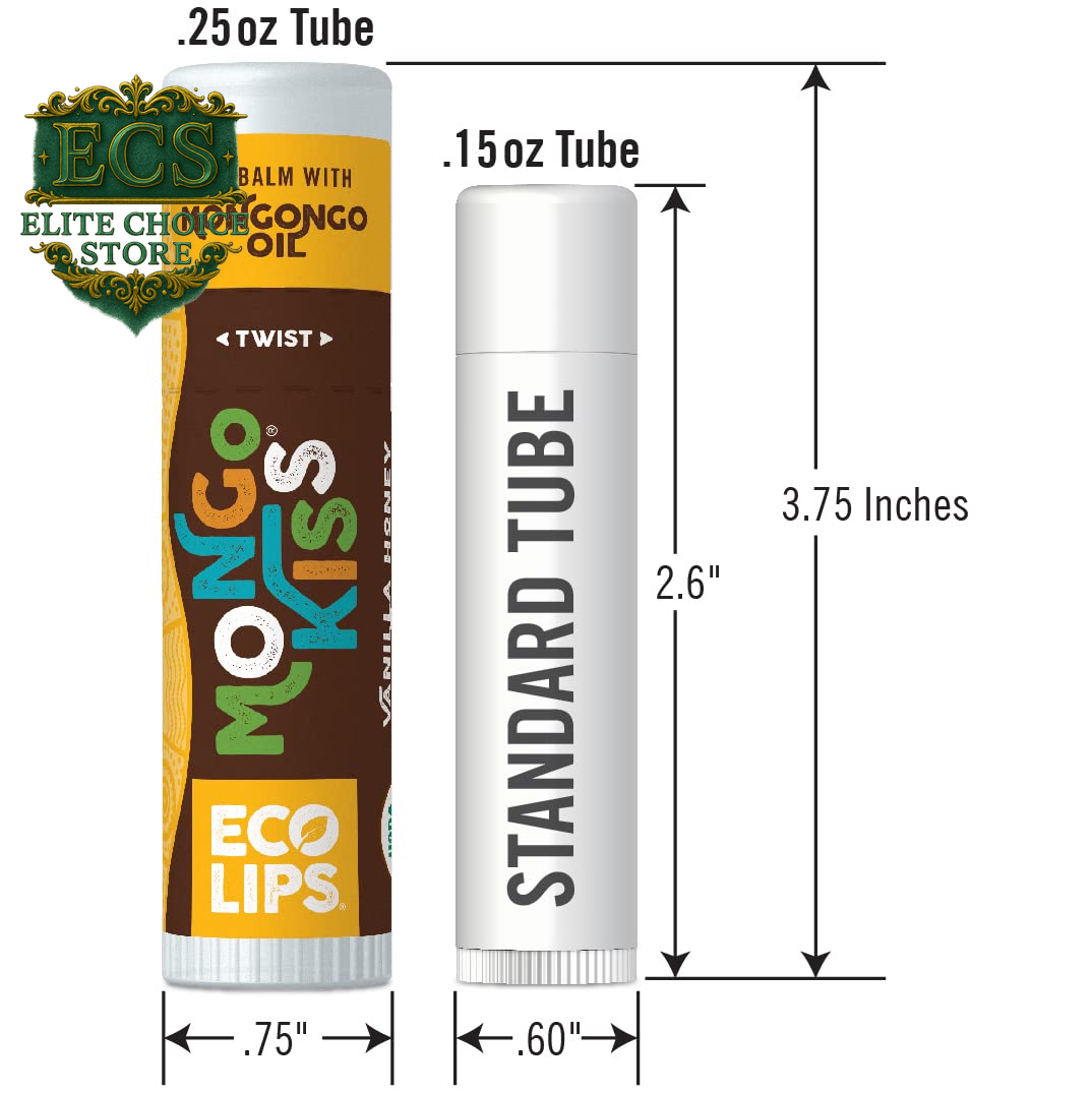 Eco Lips Mongo Kiss Organic Lip Balm 7 Pack - Blood Orange, Black Cherry, Pomegranate, Vanilla Honey, Peppermint, Strawberry Lavender, Yumberry | Mongongo Oil to Soothe & Moisturize Dry, Cracked Lips