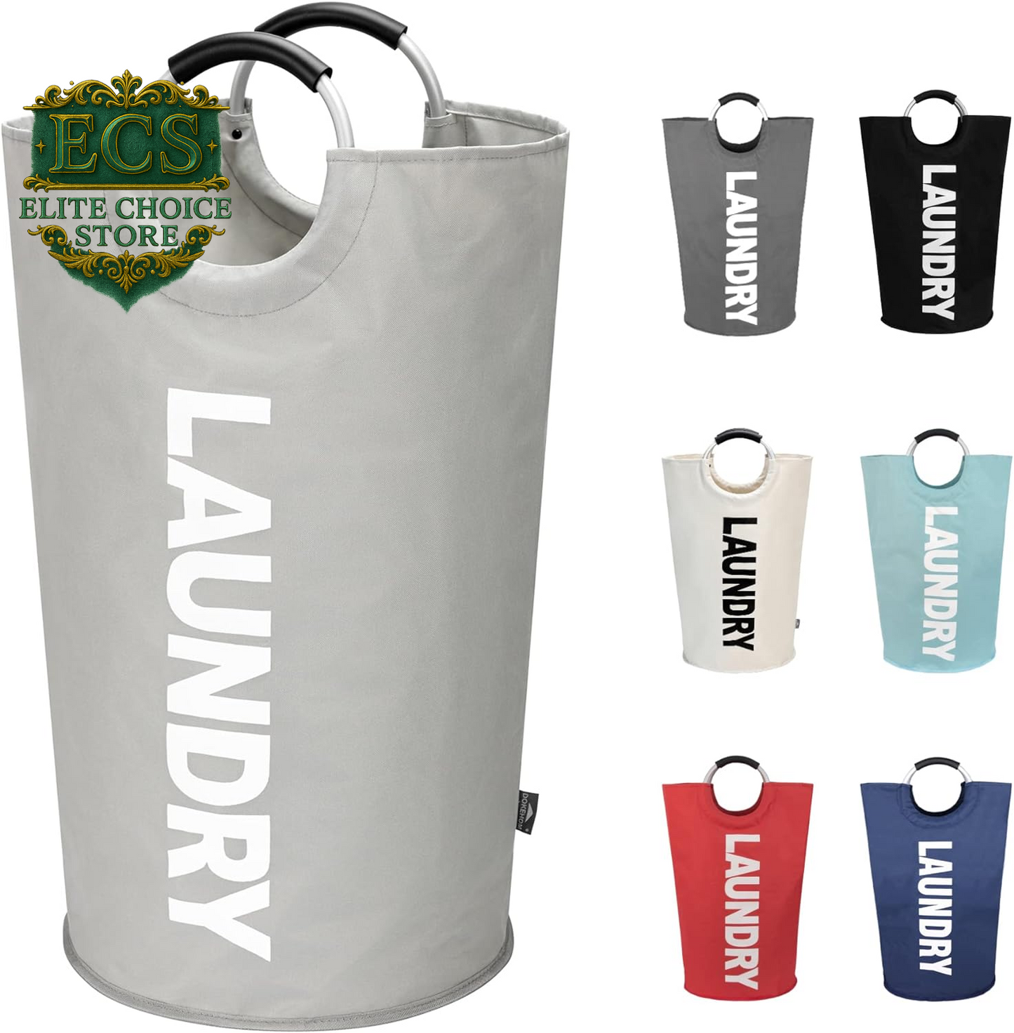 DOKEHOM 90L Large Laundry Basket, Collapsible Laundry Bag, Freestanding Tall Clothes Hamper, Foldable Washing Bin (Black)