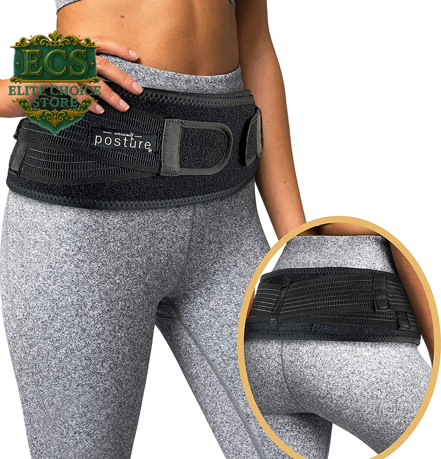 Sacroiliac Hip Belt for Women and Men That Alleviates Sciatic, Pelvic, Lower Back, Leg and Sacral Nerve Pain Caused by Si Joint Dysfunction| Trochanter Brace (Regular, Black)