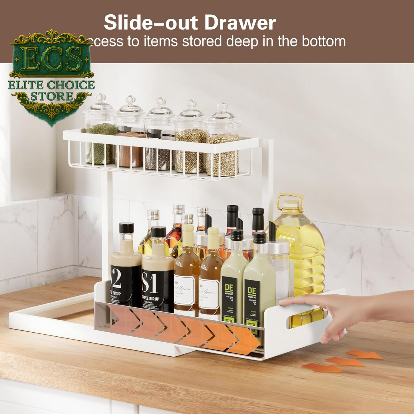 VUSIGN 2 Tier under Sink Organizer and Storage, Slide Out Pull Out Cabinet Organizer Shelf, Storage for Kitchen Bathroom Laundry, 1Pack, White