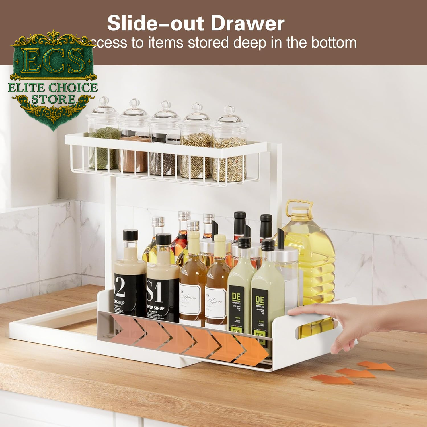 VUSIGN 2 Tier under Sink Organizer and Storage, Slide Out Pull Out Cabinet Organizer Shelf, Storage for Kitchen Bathroom Laundry, 1Pack, White