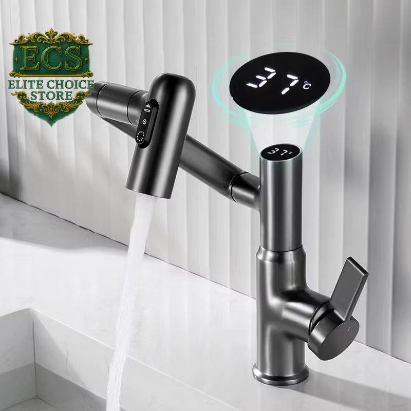 Digital Display LED Basin Faucet 360 Rotation Multi-Function Stream Sprayer Hot Cold Water Sink Mixer Wash Tap for Bathroom