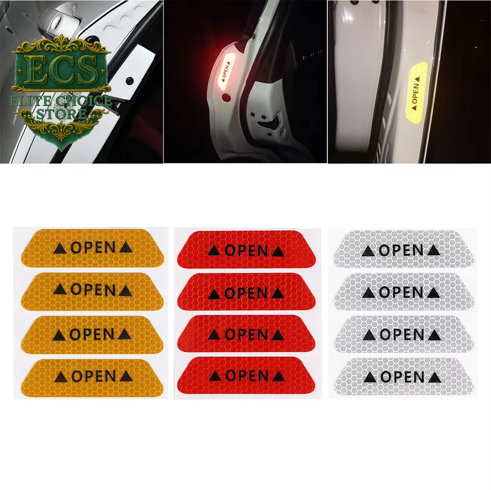 4PCS Car Accessories Car Stickers Reflective Warning Sticker Wheel Eyebrows Door Opening Sticker Diamond Wheel Reflective Strip