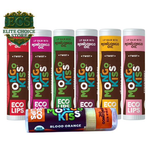 Eco Lips Mongo Kiss Organic Lip Balm 7 Pack - Blood Orange, Black Cherry, Pomegranate, Vanilla Honey, Peppermint, Strawberry Lavender, Yumberry | Mongongo Oil to Soothe & Moisturize Dry, Cracked Lips