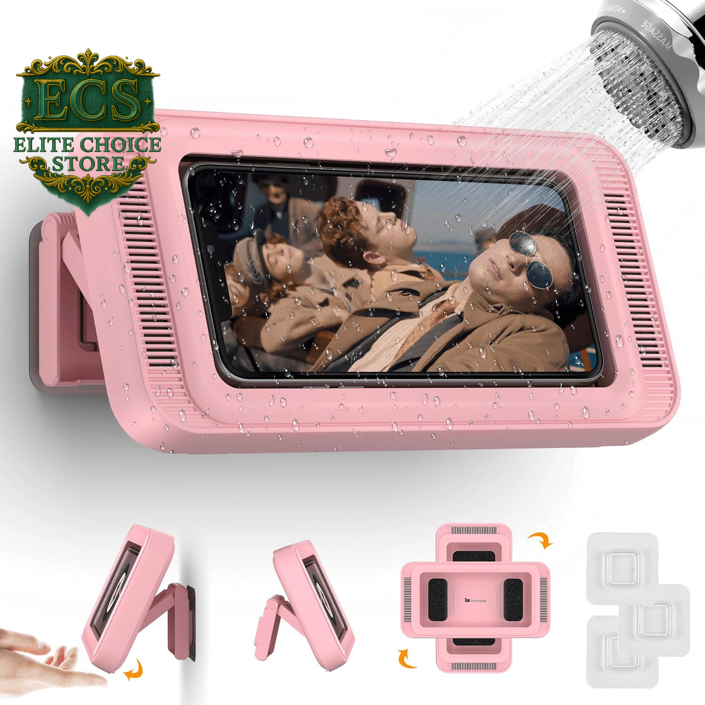 Waterproof Shower Phone Holder with 360° Rotation, Angle Adjustable, Wall Mounted Phone Holder for Bathroom Mirror Bathtub Kitchen, up to 6.8 Inch (Upgraded)