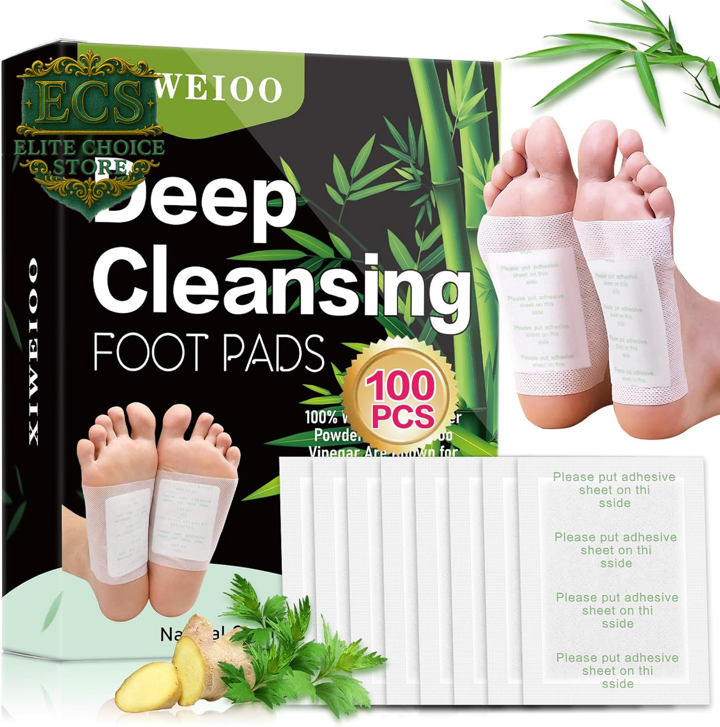 100 Pack Foot Pads, Ginger Oil Bamboo Charcoal, Foot Care Patch Message Deep Cleansing for Stress Relief, Better Rest, Feet Health Patches, Relaxing Muscles