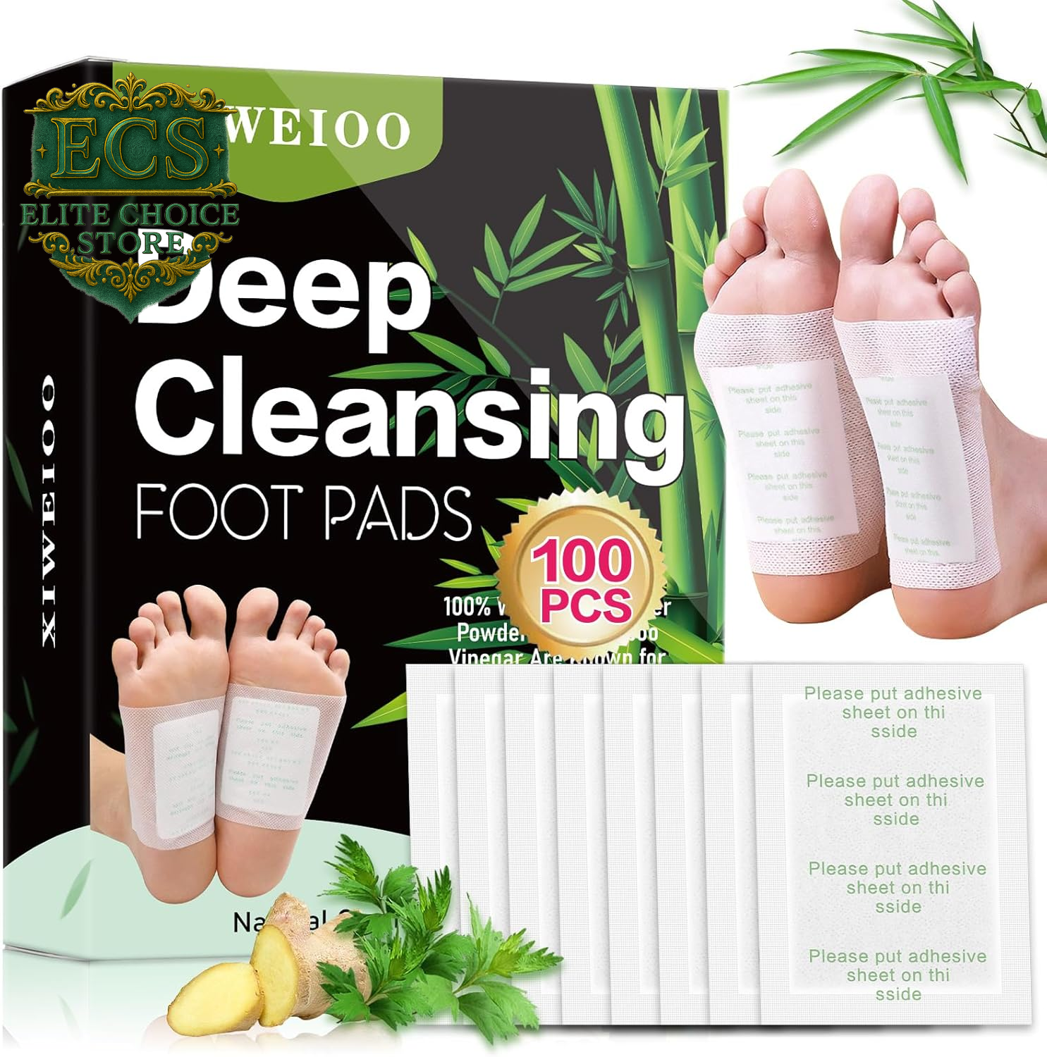 100 Pack Foot Pads, Ginger Oil Bamboo Charcoal, Foot Care Patch Message Deep Cleansing for Stress Relief, Better Rest, Feet Health Patches, Relaxing Muscles