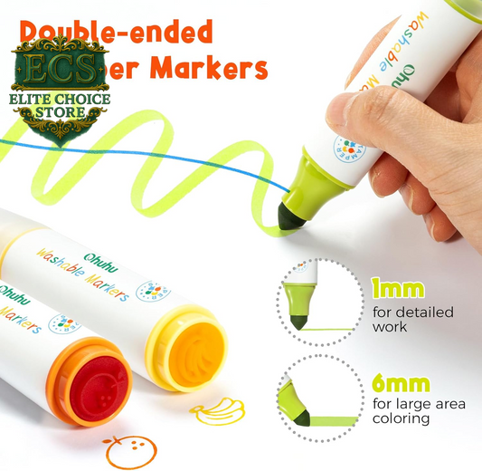 Unleash Creativity with Ohuhu 12-Pack Washable Dual Tip Markers for Kids! Perfect for Art and School Fun
