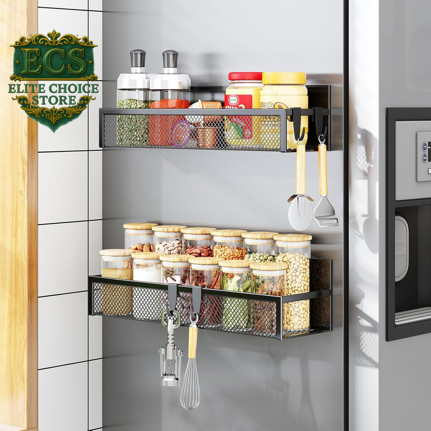 Transform your kitchen with the Aufworld Magnetic Spice Rack! 🧂✨ This 2-pack fridge organizer features moveable hooks for ultimate storage solutions. Say goodbye to clutter and hello to style! #KitchenOrganization #MagneticShelf