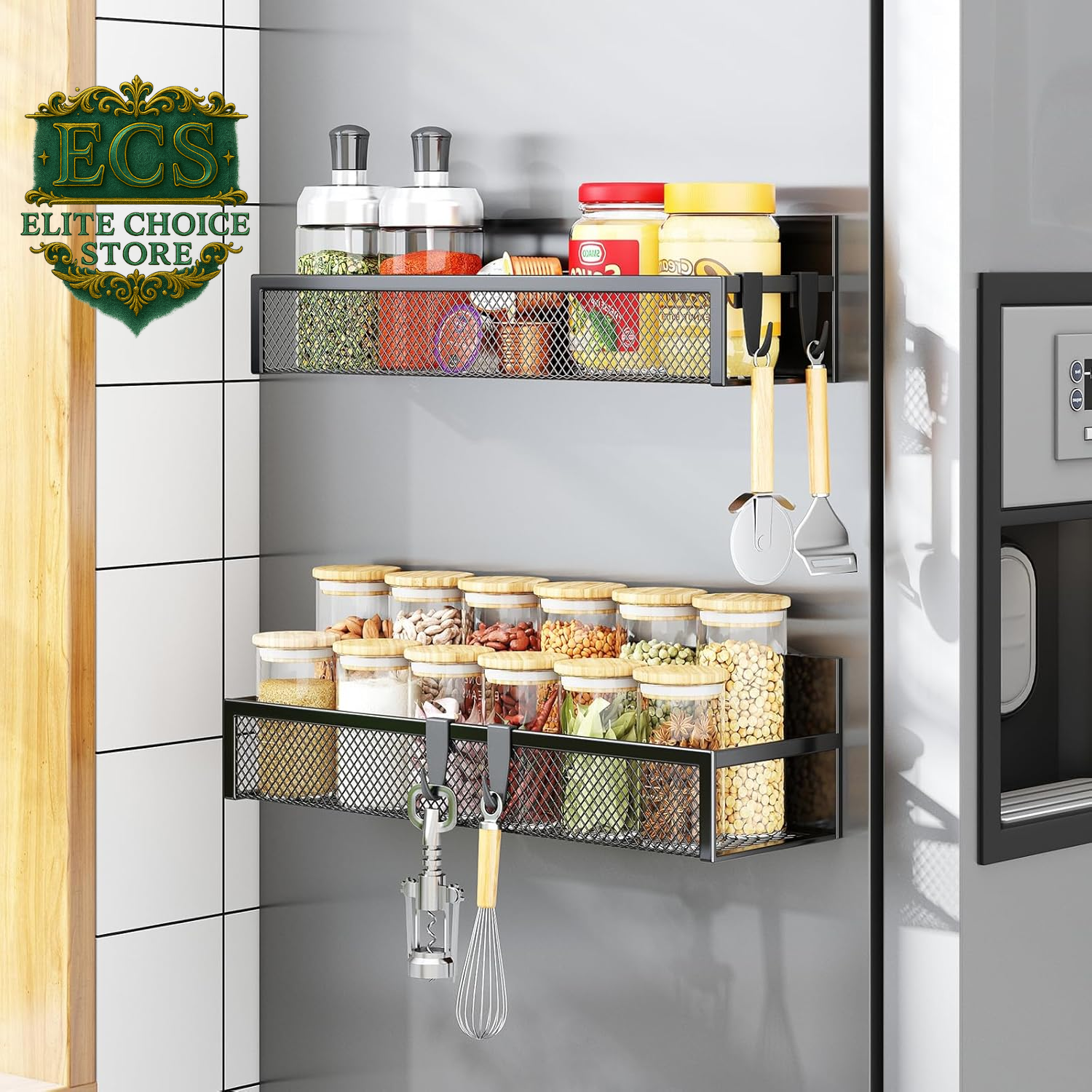 Transform your kitchen with the Aufworld Magnetic Spice Rack! 🧂✨ This 2-pack fridge organizer features moveable hooks for ultimate storage solutions. Say goodbye to clutter and hello to style! #KitchenOrganization #MagneticShelf