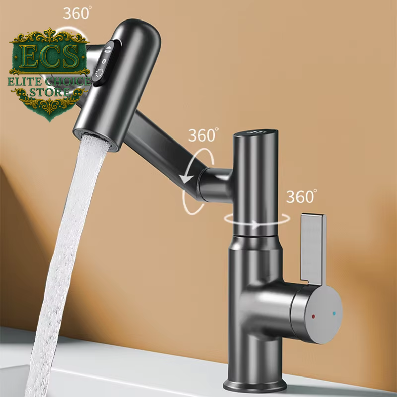 Digital Display LED Basin Faucet 360 Rotation Multi-Function Stream Sprayer Hot Cold Water Sink Mixer Wash Tap for Bathroom