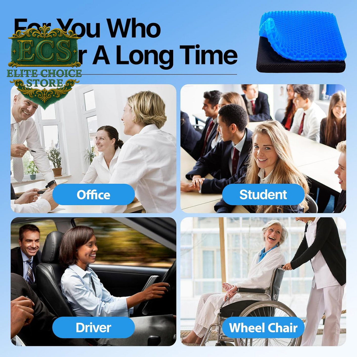 Gel Seat Cushion, Cooling Seat Cushion (Super Large & Thick), Breathable Honeycomb Design Absorbs Pressure Points Seat Cushion, Gel Cushion for Office Chair, Home Car Seat Cushion for Wheelchair