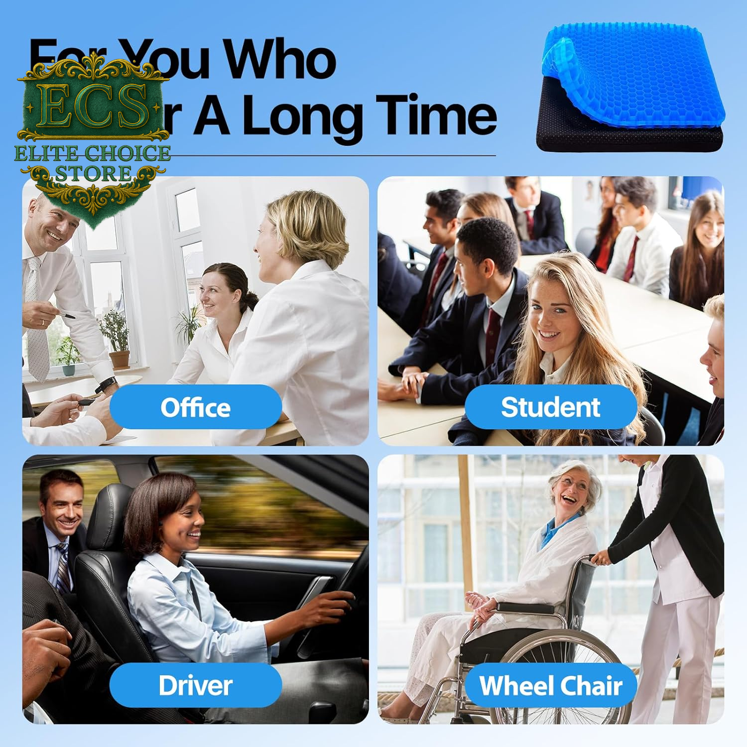 Gel Seat Cushion, Cooling Seat Cushion (Super Large & Thick), Breathable Honeycomb Design Absorbs Pressure Points Seat Cushion, Gel Cushion for Office Chair, Home Car Seat Cushion for Wheelchair