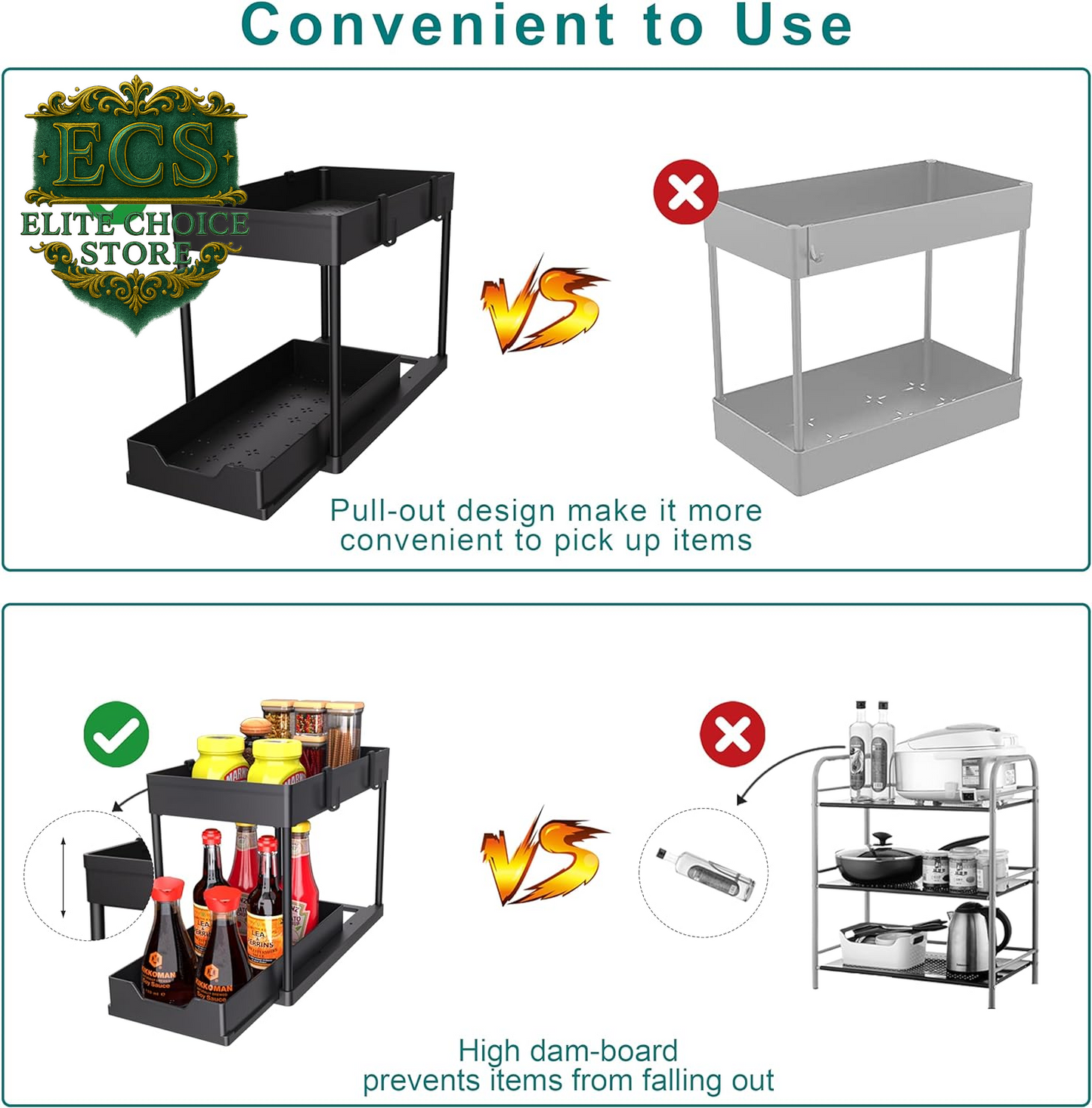 DEKAVA under Sink Storage 2 Pack, 2 Tier Sliding Organiser, Multi-Purpose Shelf Organiser, Pull Out Cabinet Basket Drawer (Black)
