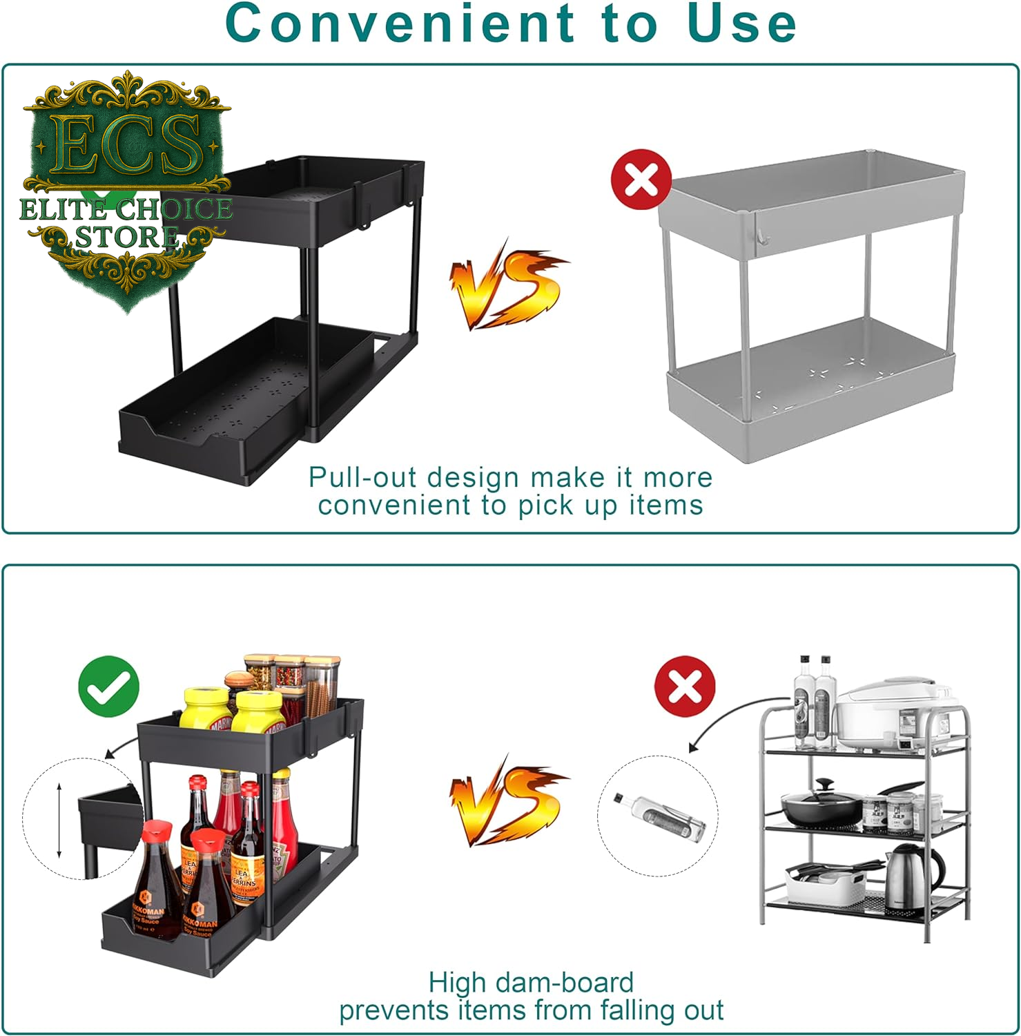 DEKAVA under Sink Storage 2 Pack, 2 Tier Sliding Organiser, Multi-Purpose Shelf Organiser, Pull Out Cabinet Basket Drawer (Black)