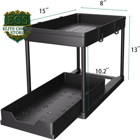 DEKAVA under Sink Storage 2 Pack, 2 Tier Sliding Organiser, Multi-Purpose Shelf Organiser, Pull Out Cabinet Basket Drawer (Black)