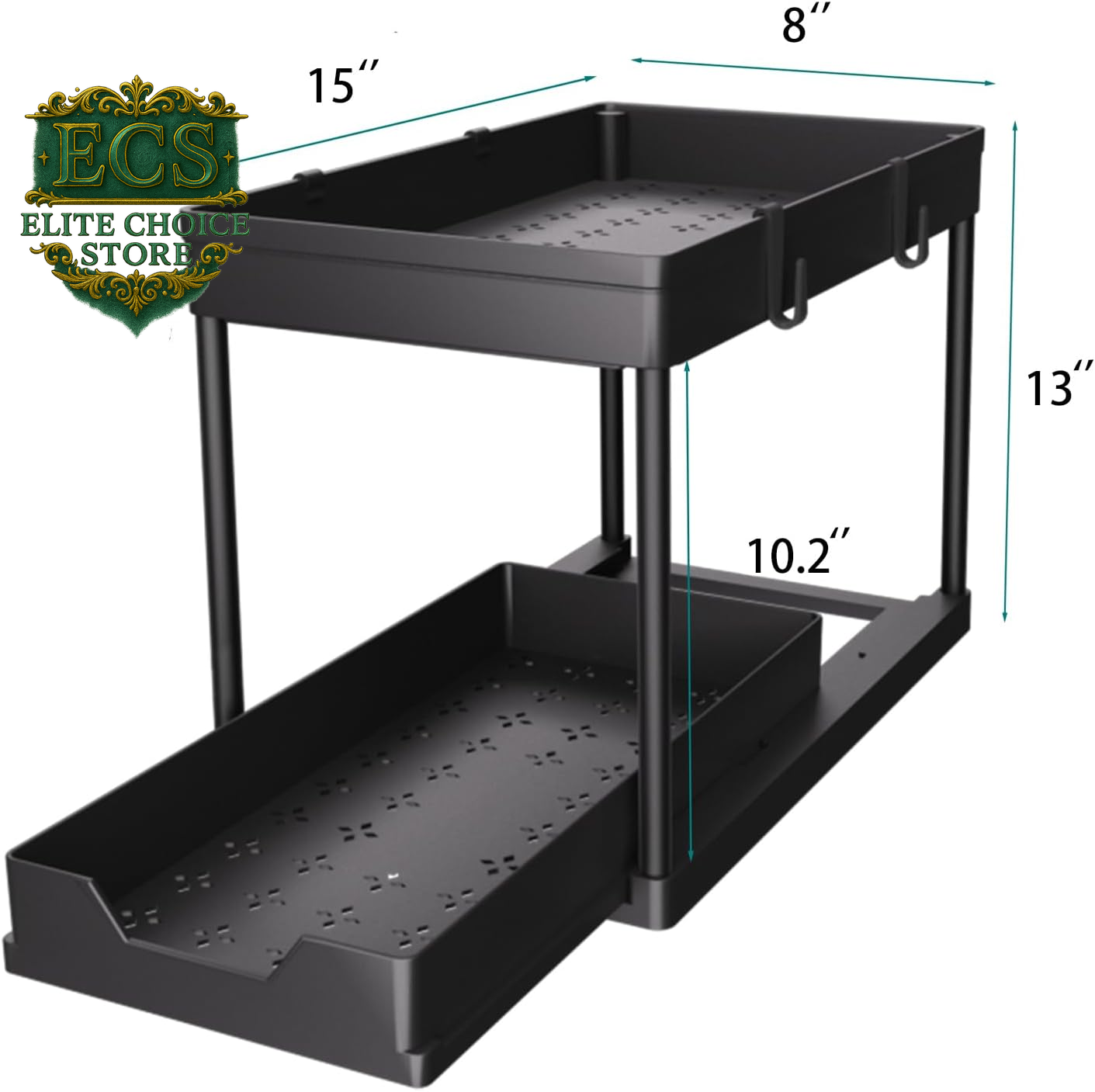DEKAVA under Sink Storage 2 Pack, 2 Tier Sliding Organiser, Multi-Purpose Shelf Organiser, Pull Out Cabinet Basket Drawer (Black)