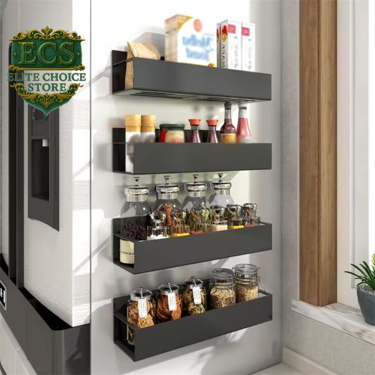 Aufworld Magnetic Spice Rack 2-Pack – Fridge Organizer Shelves with Moveable Hooks for Kitchen Storage