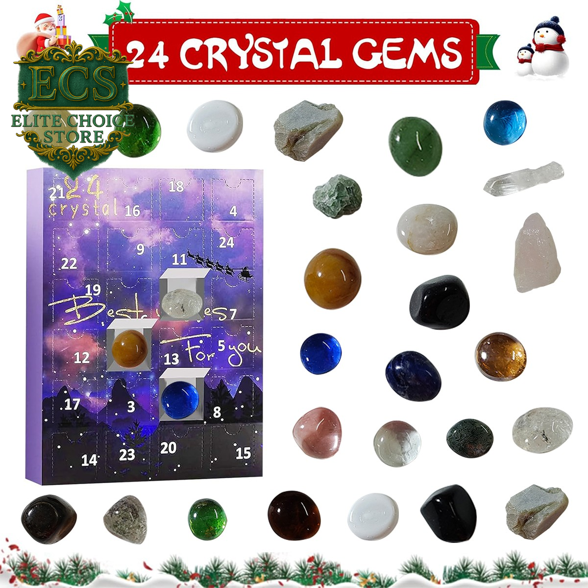 Advent Calendar 2025 Rocks – Crystal Agate Stone 24 Days Xmas Gift Purple UK HOT